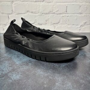 Vionic Uptown Ballet Flat Black Leather Platform Lug Sole Womens 11